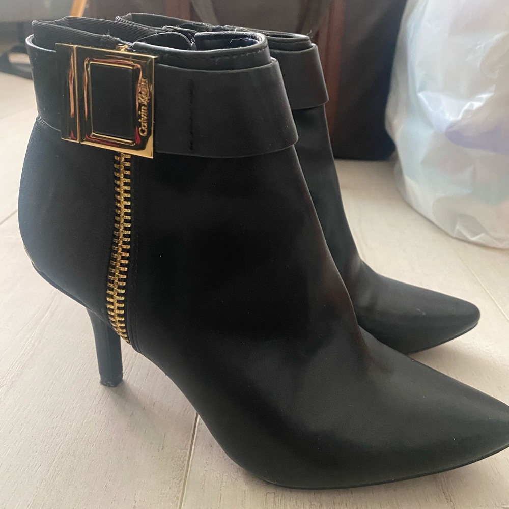Calvin Klein Black Leather Ankle Boots
